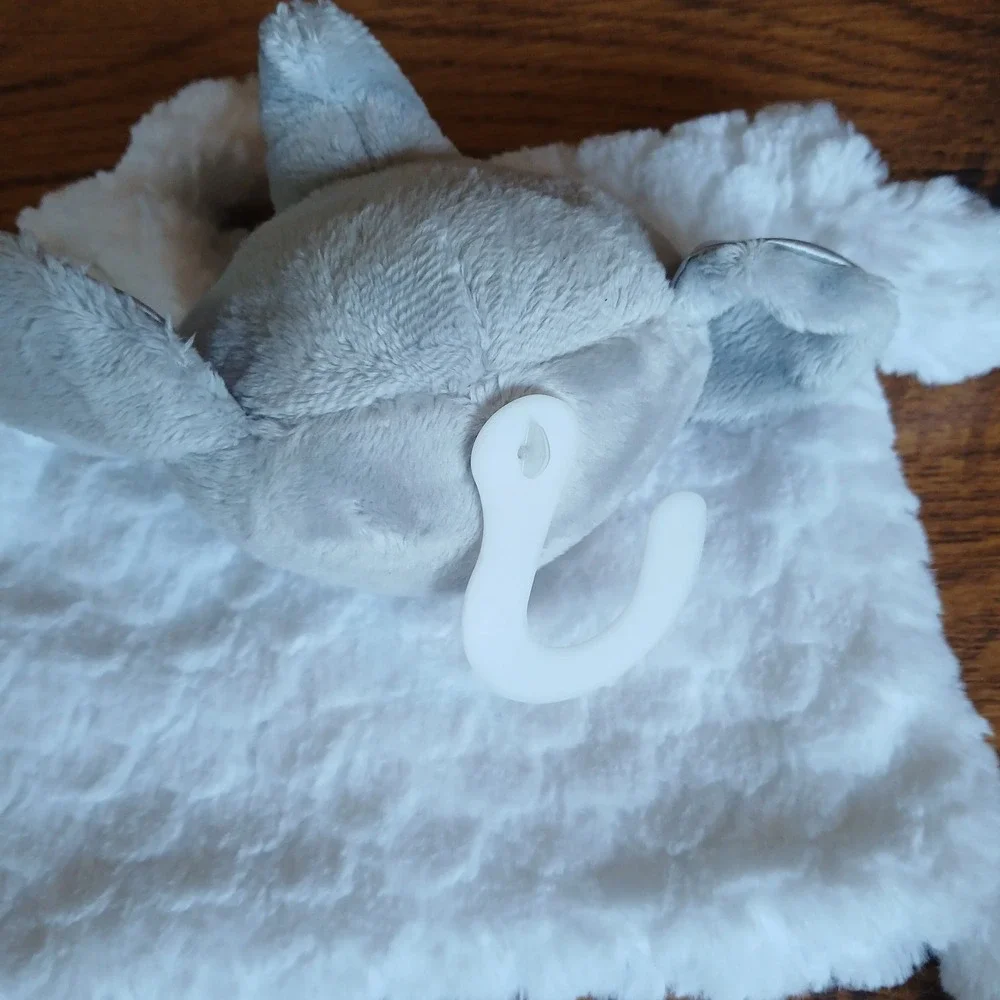 Little Me Gray Elephant White Minky Security Lovey Blanket Rattle Heart